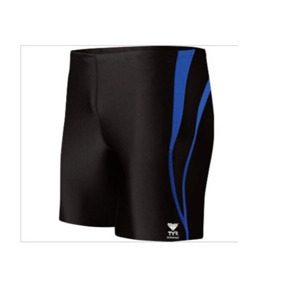TYR Boy's Durafast One Alliance Splice Swim Boxers, Black/Blue, Sz. 24 - Picture 1 of 8